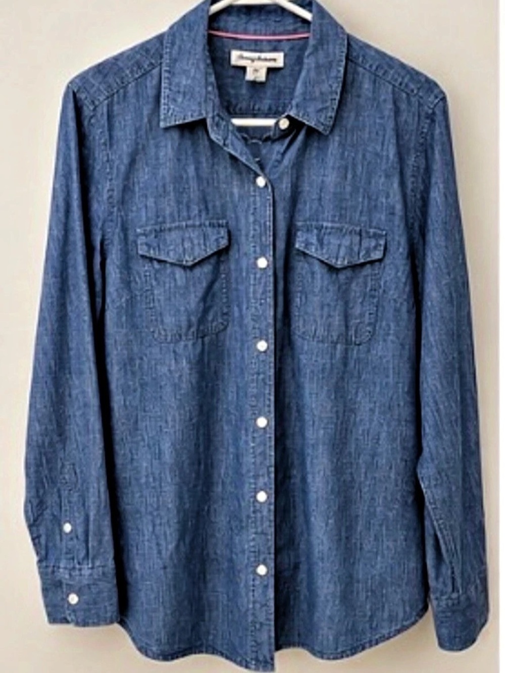 Tommy Bahama Chambray Button Down Shirt Embroidered Tropical Palm Tree Back Smal